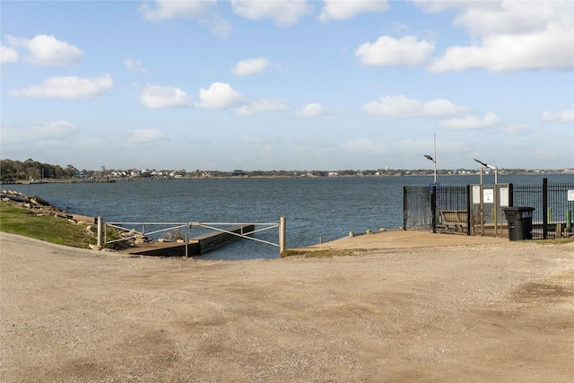 view of dock with a water view