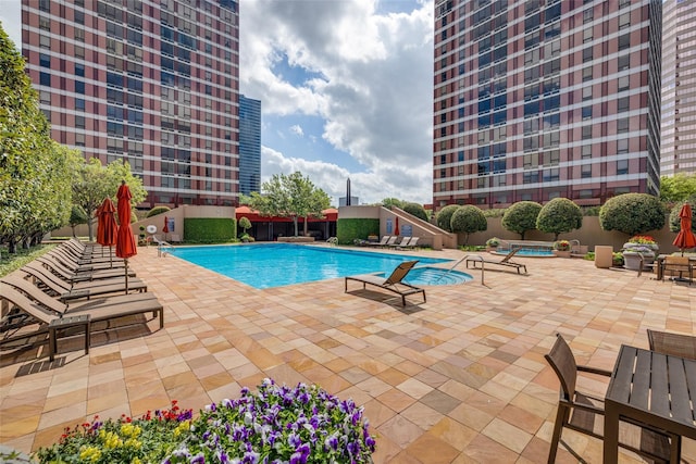 view of pool with a community hot tub and a patio