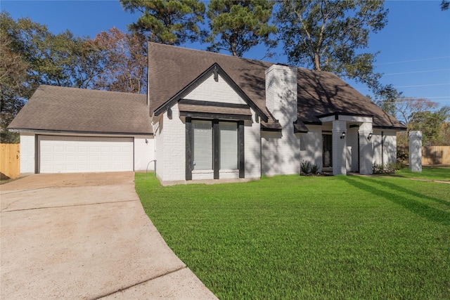 view of front of house with a front lawn and a garage