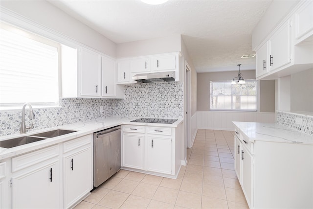 kitchen with stainless steel dishwasher, white cabinets, and sink