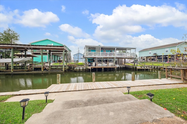 view of dock with a water view