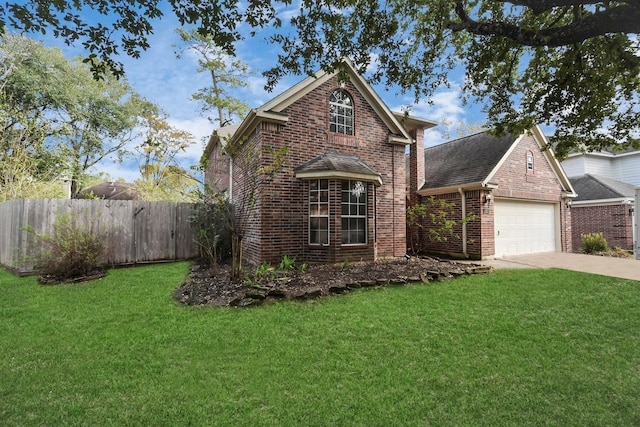 front facade featuring a front lawn and a garage