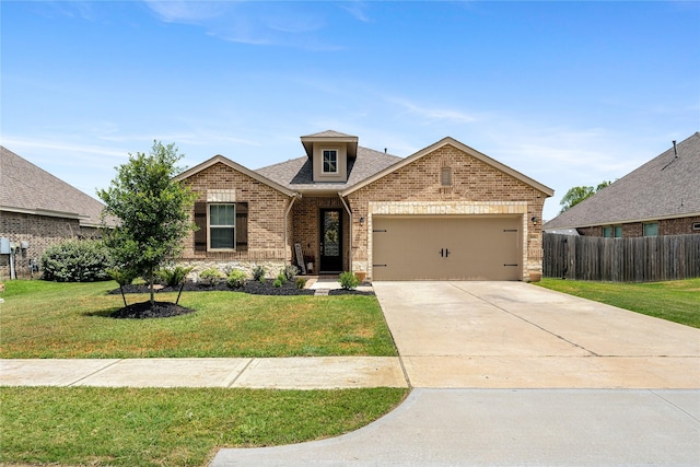 view of front facade featuring a front lawn and a garage