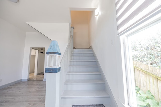 stairs with hardwood / wood-style flooring