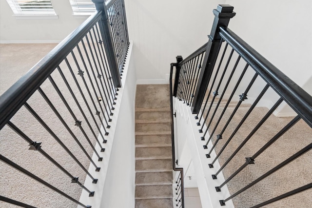 stairs featuring carpet floors