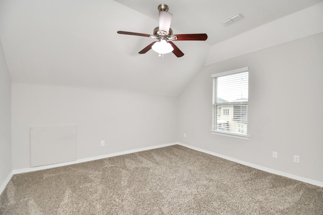 bonus room with carpet, ceiling fan, and lofted ceiling