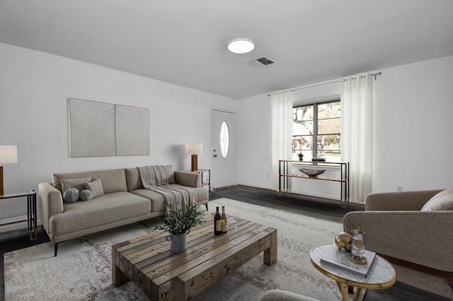 living room with wood-type flooring