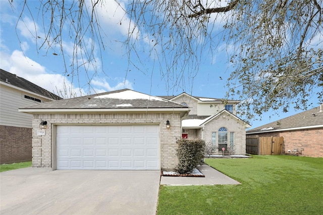 view of front of house featuring a garage and a front lawn