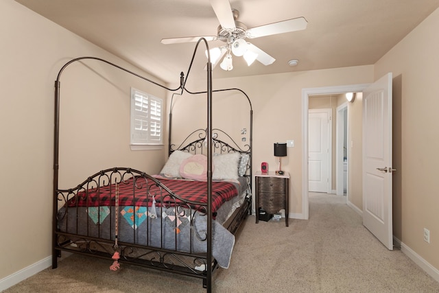 bedroom featuring carpet floors and ceiling fan