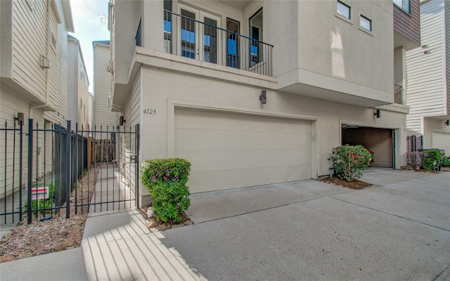 exterior space with a garage