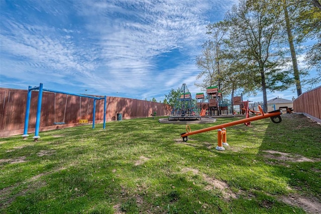 view of yard with a playground