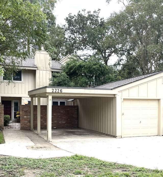 exterior space featuring a carport