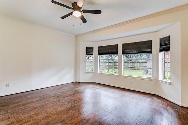 unfurnished room featuring ceiling fan, plenty of natural light, and dark hardwood / wood-style floors