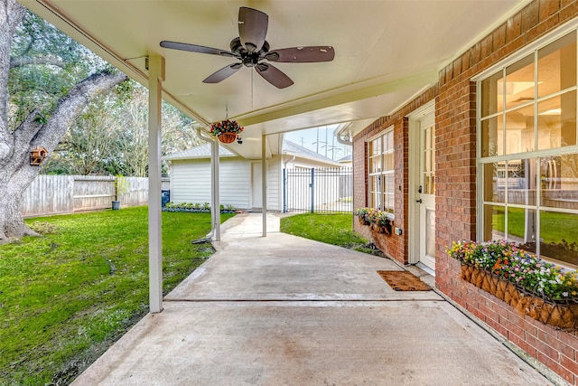 view of patio / terrace featuring ceiling fan