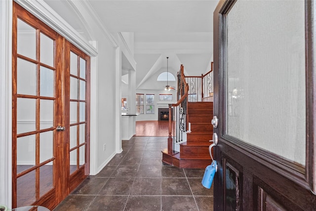 tiled foyer entrance with french doors