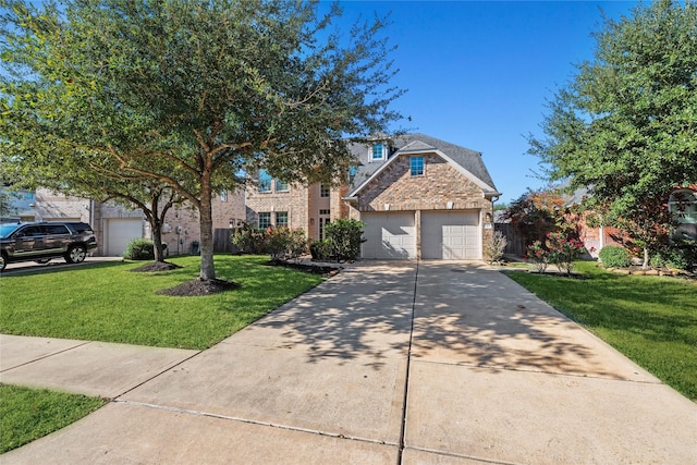 view of front of house with a garage and a front yard