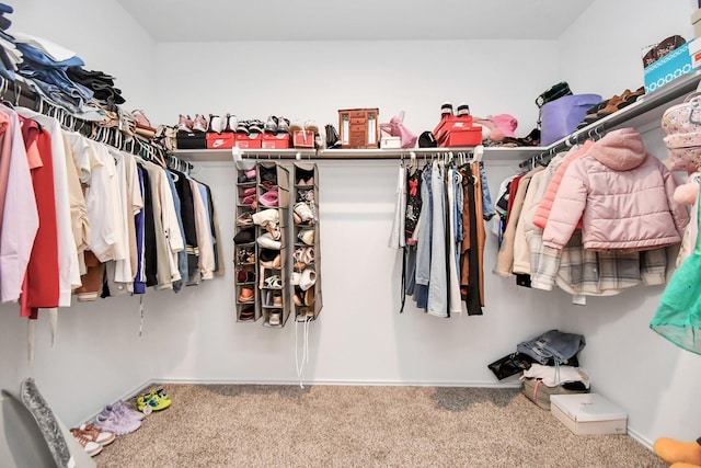 walk in closet featuring carpet floors