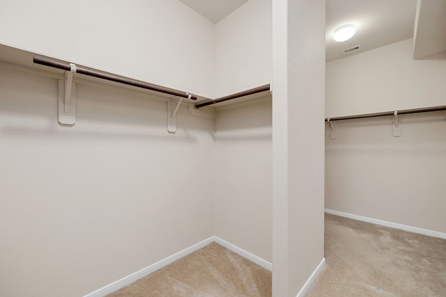 spacious closet featuring light carpet