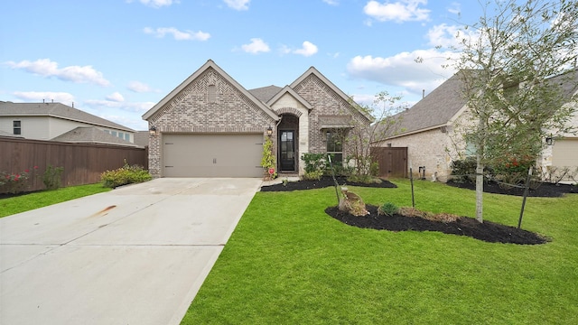 view of front of home featuring a front yard and a garage