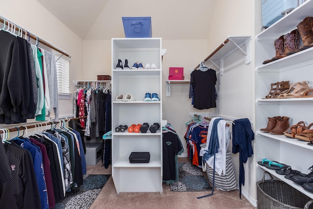 spacious closet featuring carpet and lofted ceiling