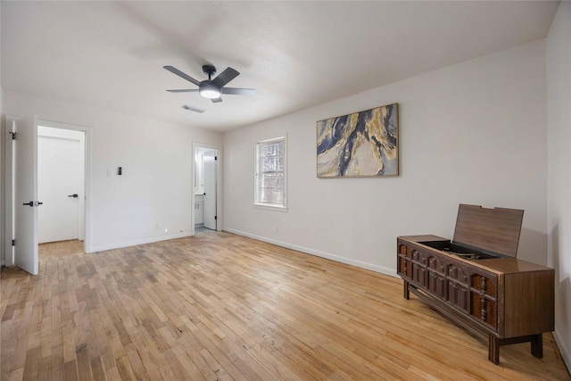 interior space featuring ceiling fan and light hardwood / wood-style floors