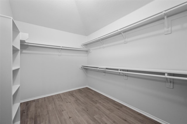 walk in closet with dark wood-type flooring