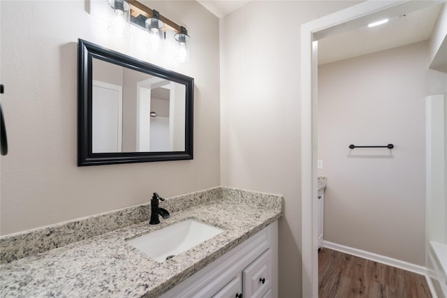 bathroom featuring wood-type flooring and vanity