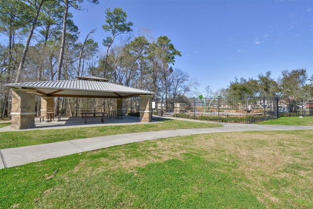 view of community with a gazebo and a lawn