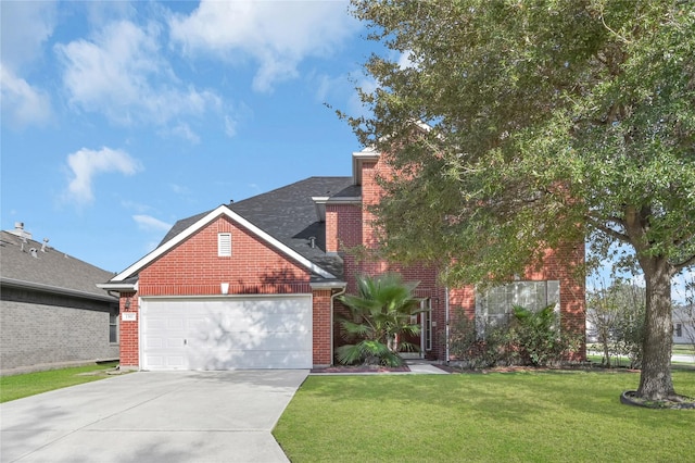 view of front of home featuring a front yard and a garage