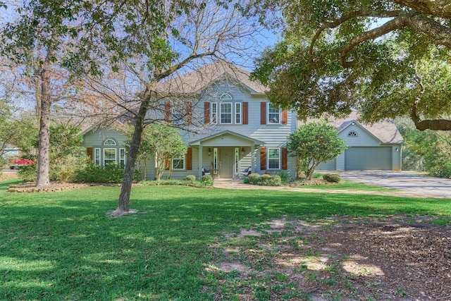 view of front of home featuring a garage and a front yard