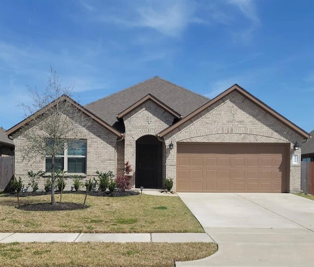 view of front of house featuring a garage and a front yard