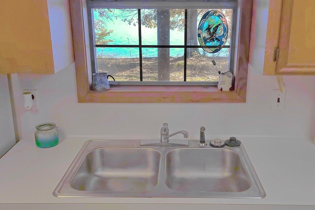 interior space featuring light brown cabinetry and sink