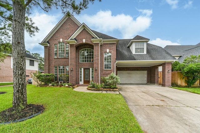 view of front of house featuring a front yard, a garage, and a carport