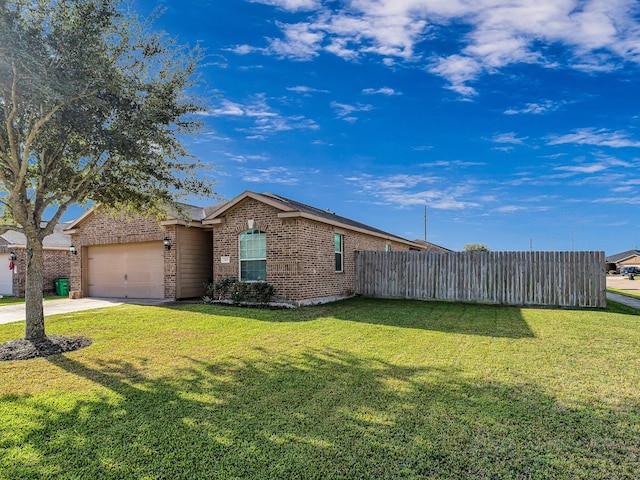 view of property exterior with a yard and a garage