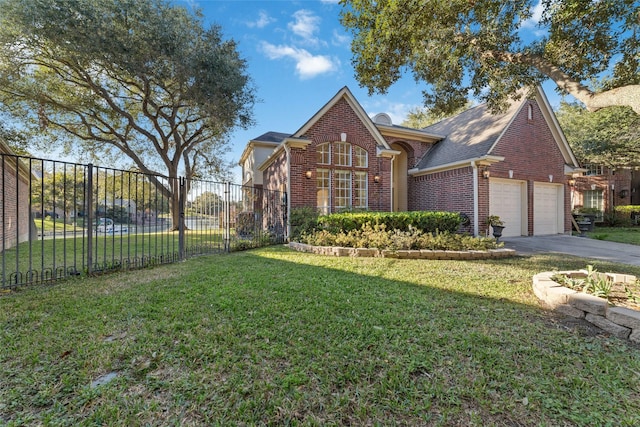 view of front of property featuring a garage and a front lawn