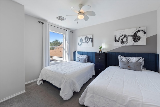 bedroom featuring carpet flooring and ceiling fan