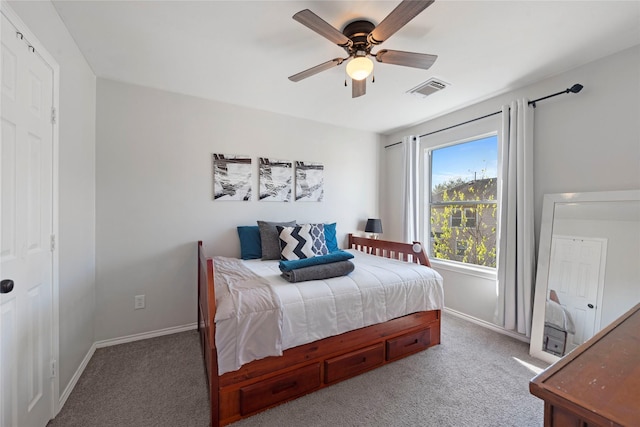 bedroom with carpet flooring and ceiling fan