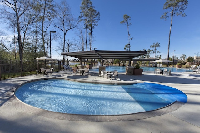 view of swimming pool featuring a patio