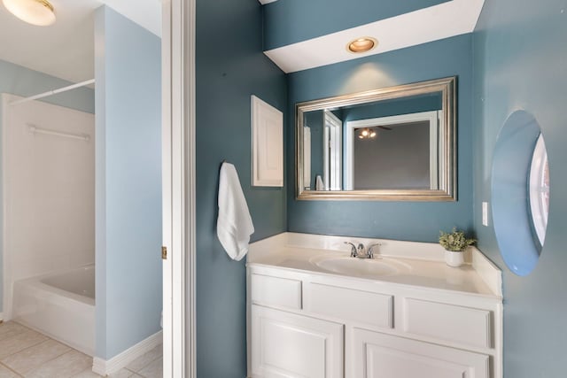 bathroom featuring tile patterned floors, shower / tub combination, and vanity