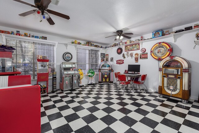 recreation room featuring ceiling fan