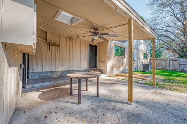 view of patio / terrace with ceiling fan and cooling unit