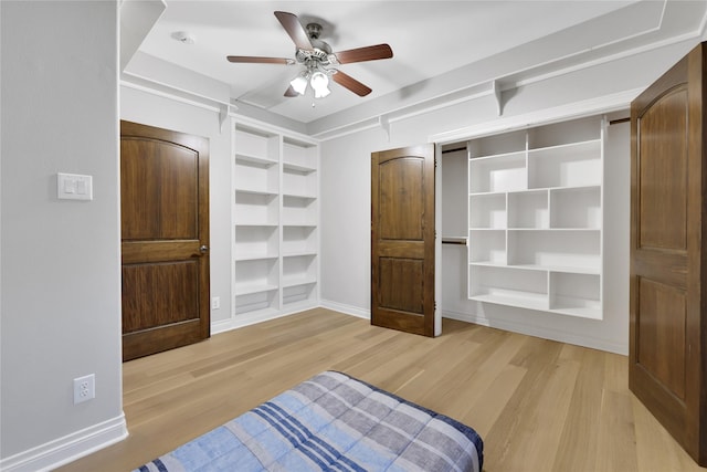 bedroom featuring ceiling fan and light hardwood / wood-style floors