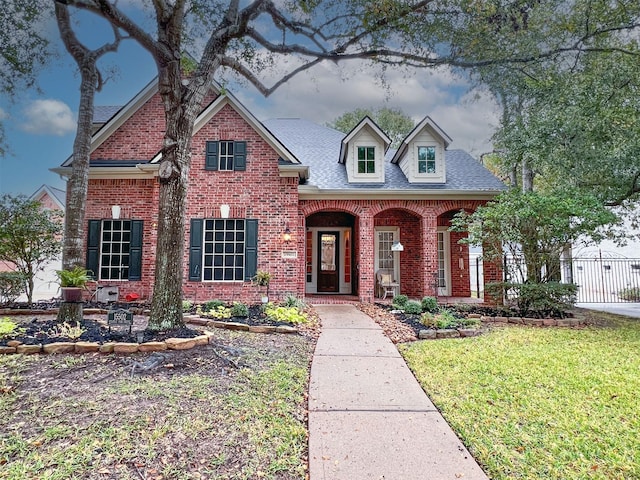 front facade with a front yard and a porch