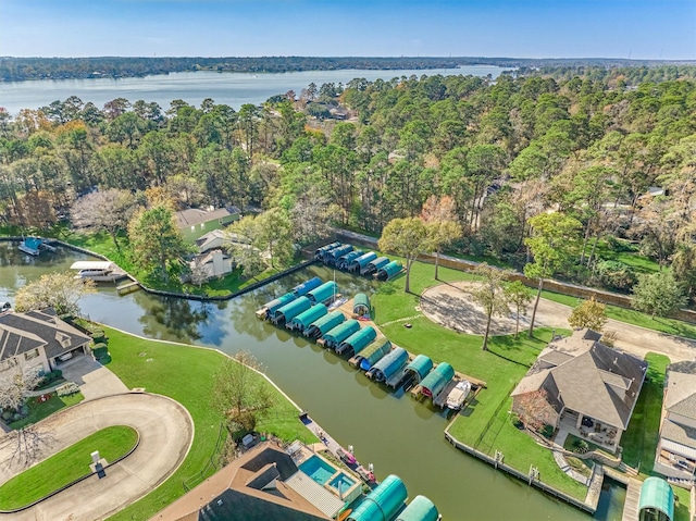 aerial view with a water view