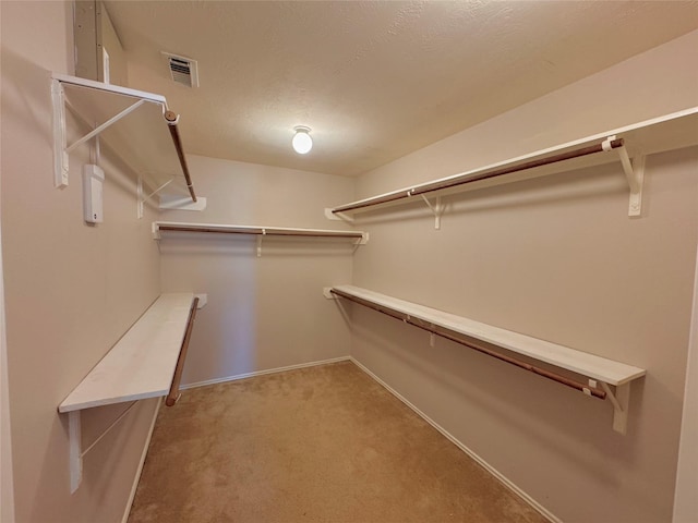 spacious closet featuring light carpet