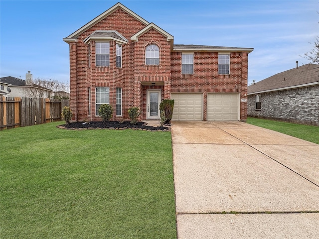 front of property with a garage and a front lawn