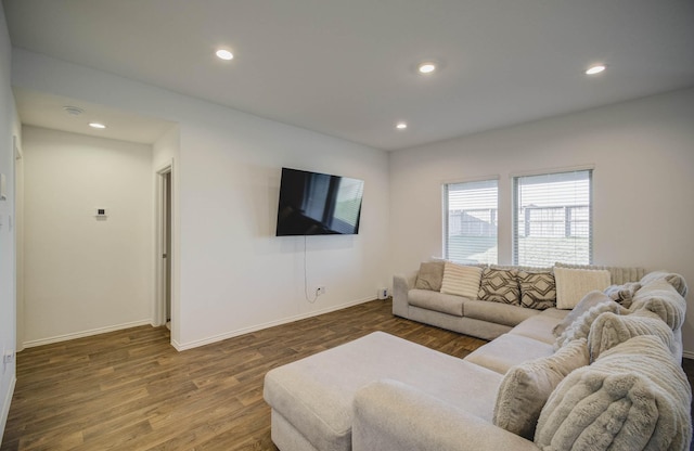 living room featuring dark hardwood / wood-style flooring