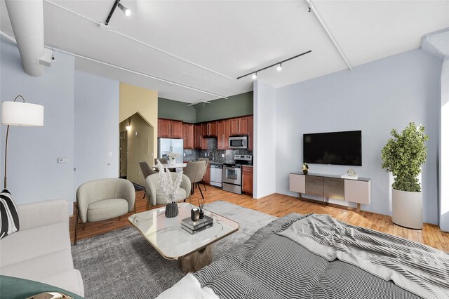 living room with light hardwood / wood-style flooring