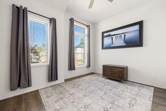 unfurnished room featuring light hardwood / wood-style flooring and ceiling fan