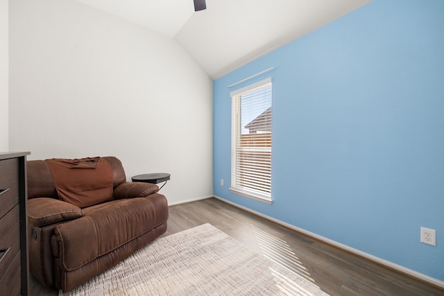 living area featuring light hardwood / wood-style floors and vaulted ceiling